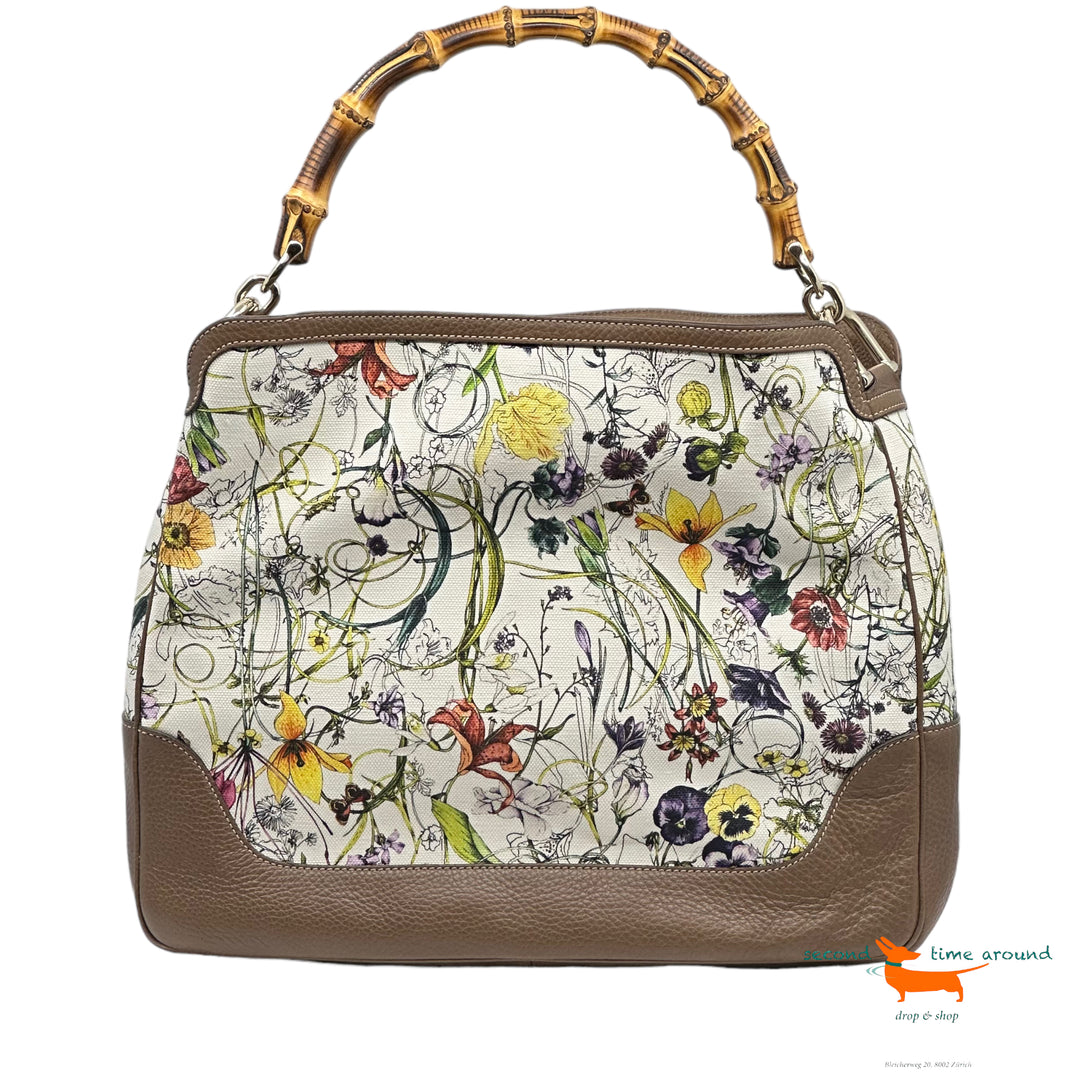Gucci Diana Satchel Bag In  Bamboo Canvas Floral Print