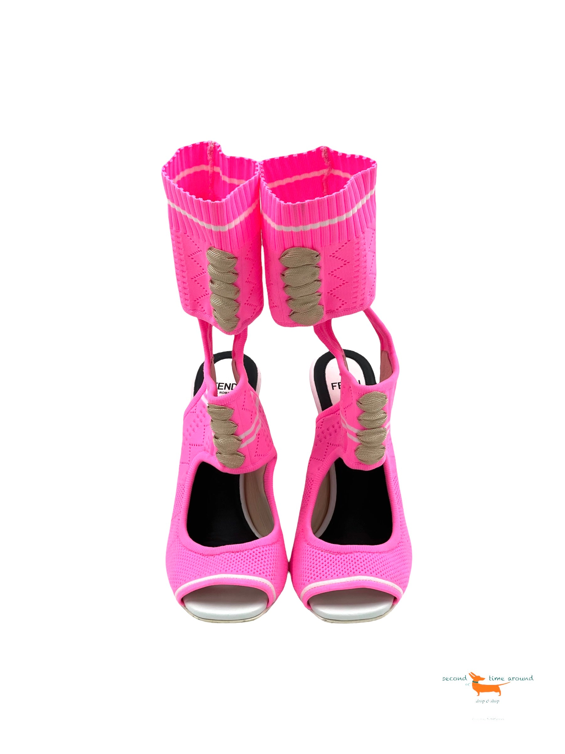 Fendi Pink Knit Heeled Open Sandals