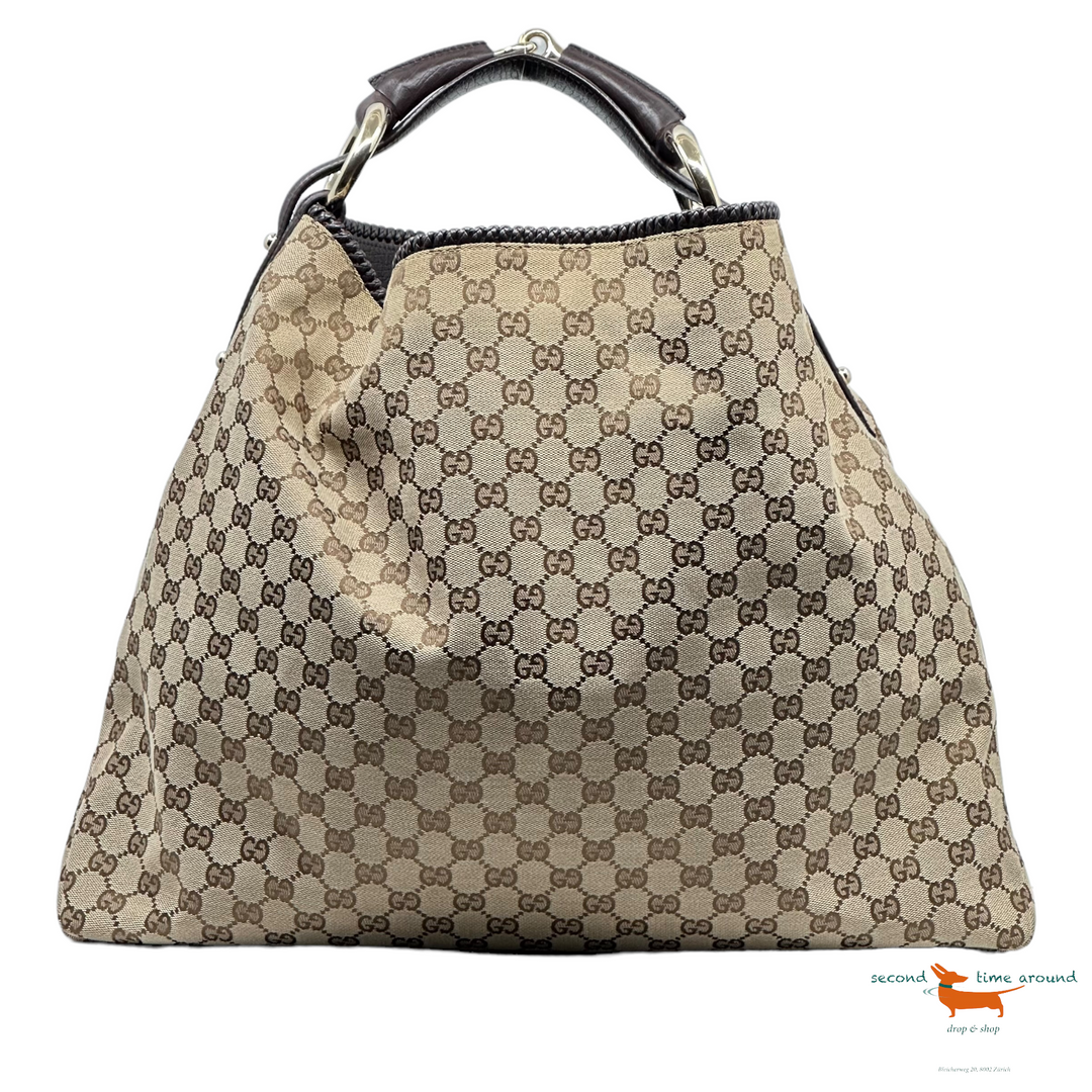 Gucci Brown GG Canvas and Leather Horsebit Chain Hobo