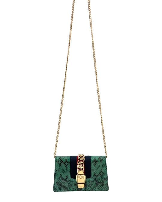 Gucci Sylvie Mini Green Python Shoulder Bag