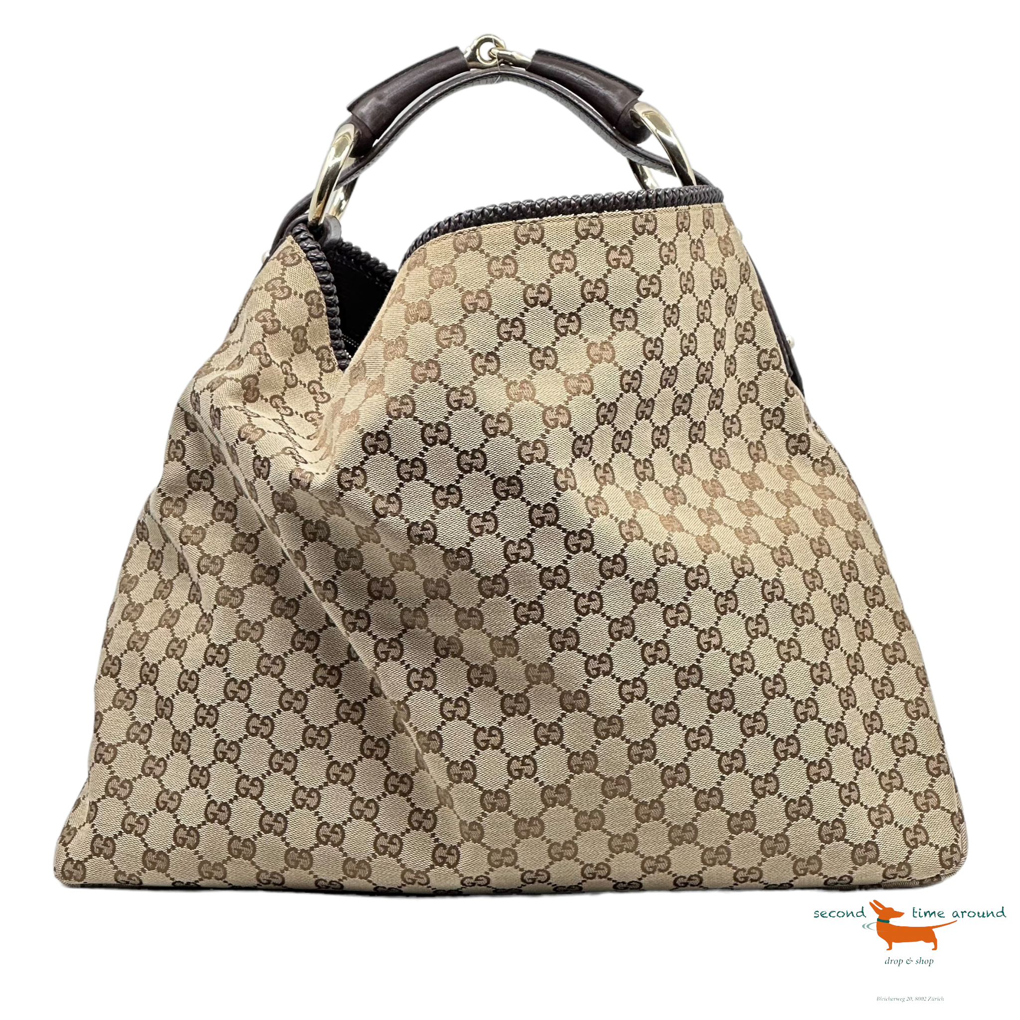 Gucci Brown GG Canvas and Leather Horsebit Chain Hobo