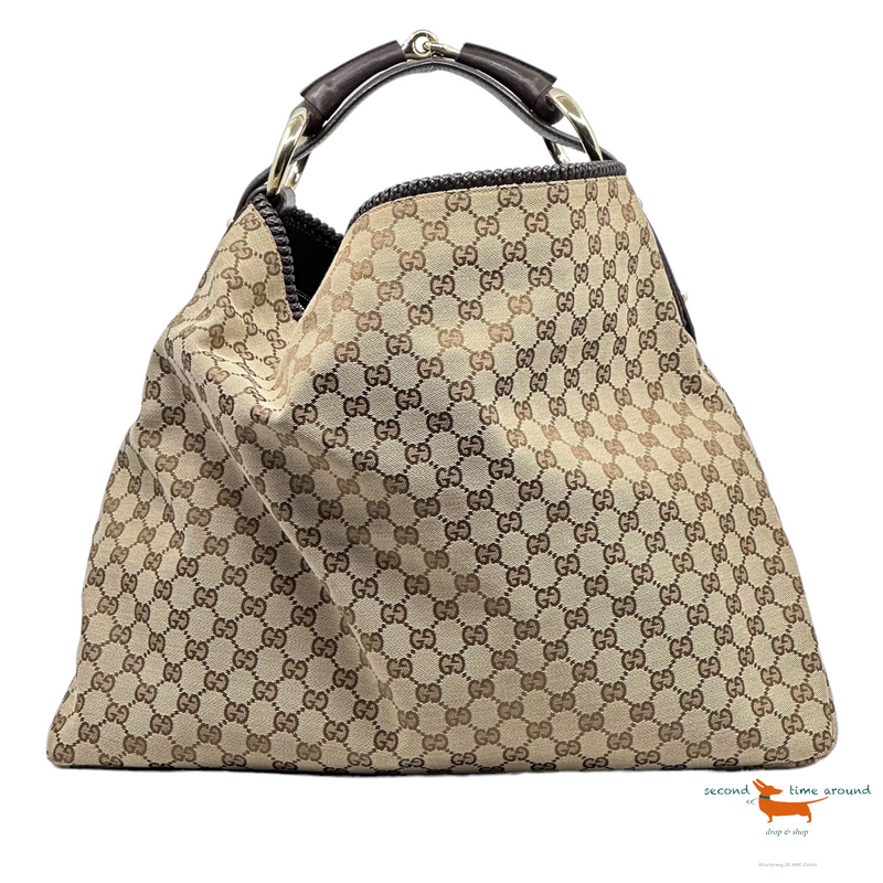 Gucci Brown GG Canvas and Leather Horsebit Chain Hobo