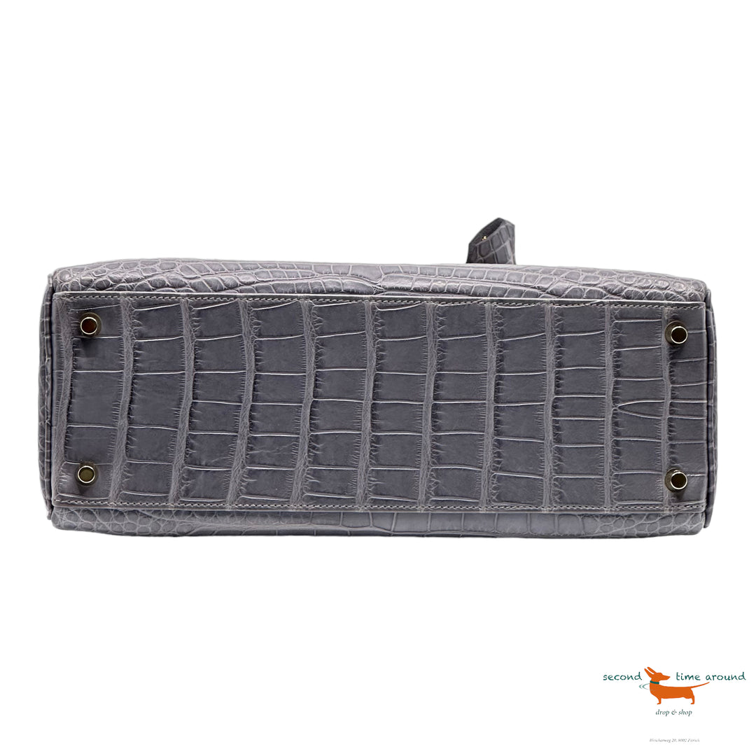 Hermes Kelly II Retourne 32 Gris Paris Crocodile Bag