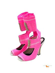 Fendi Pink Knit Heeled Open Sandals