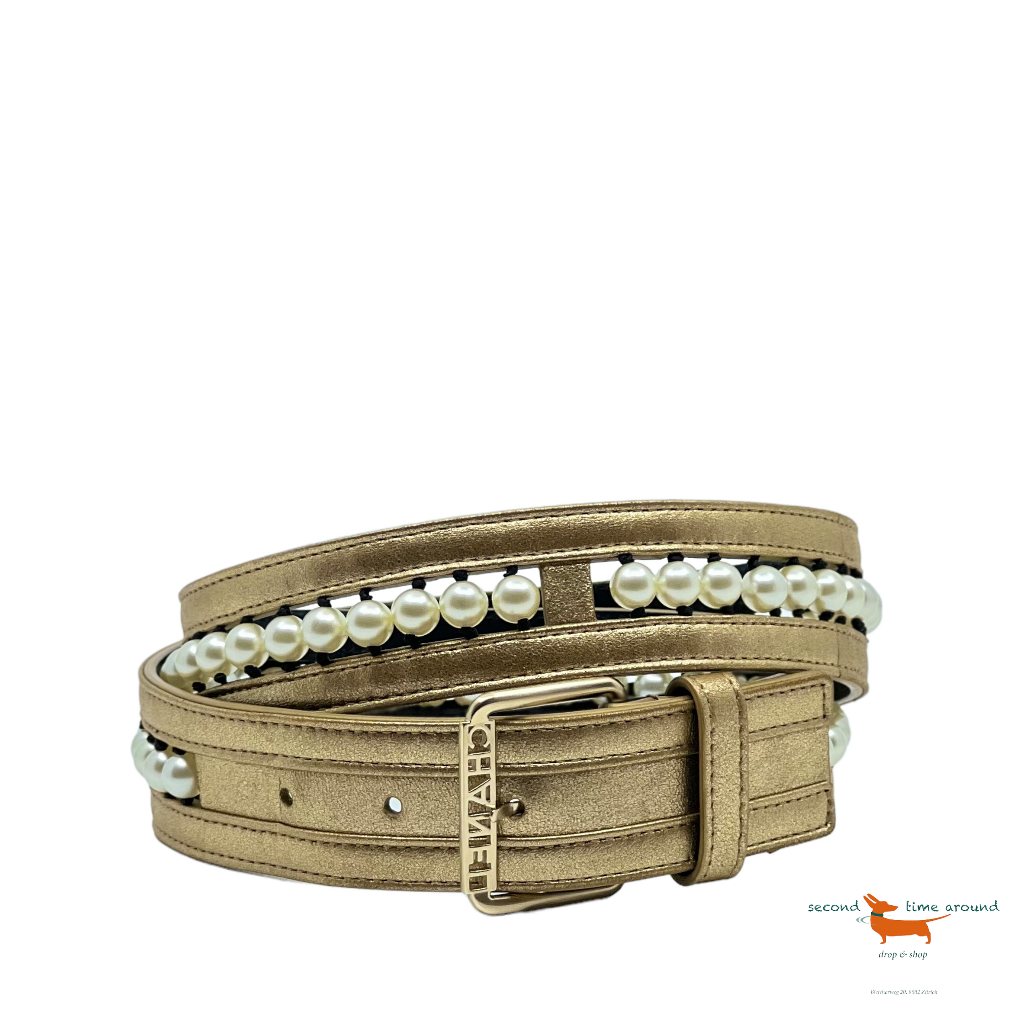 Chanel Leather And Pearls Belt