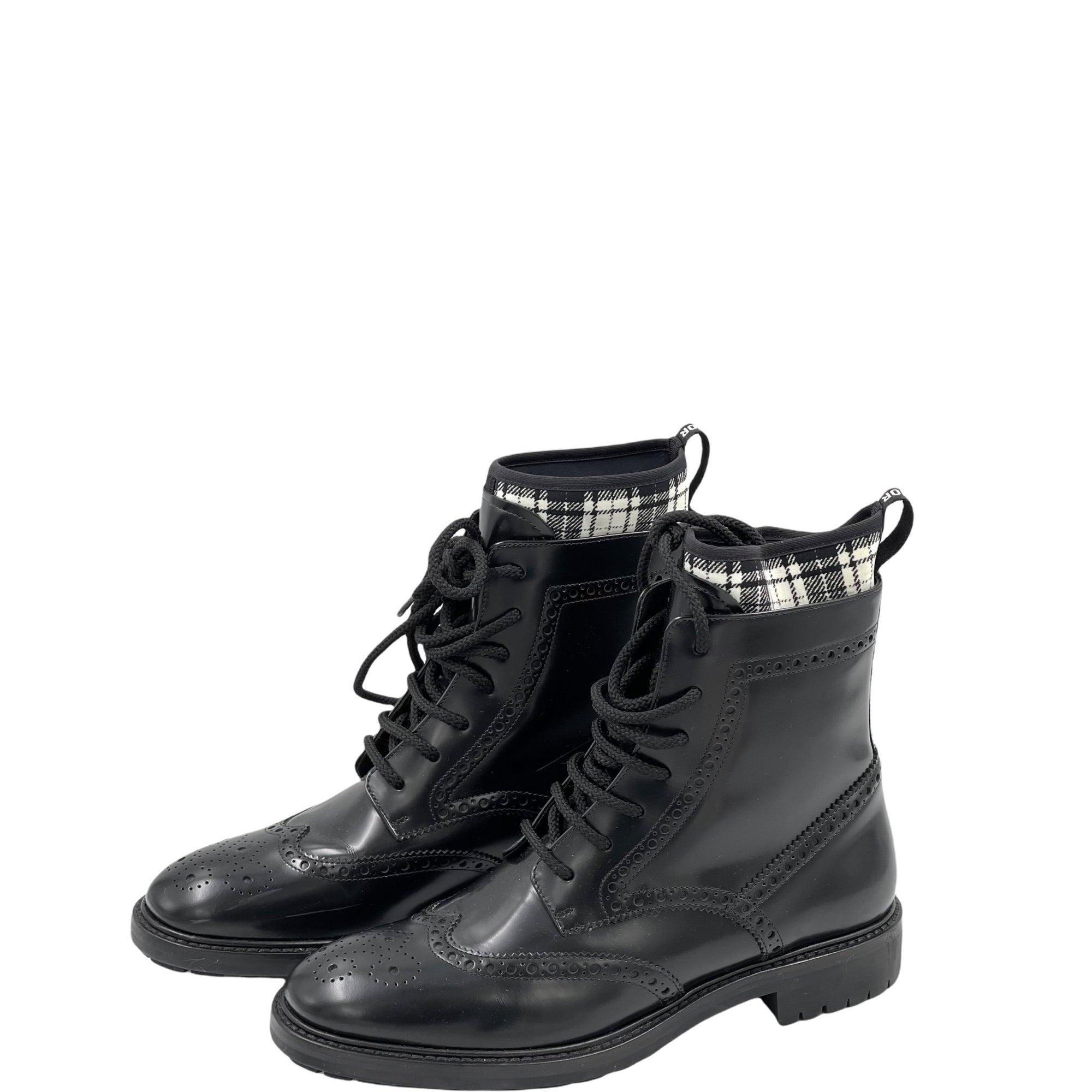 Christian Dior Calfskin Tartan D-Order Low Boot Black White