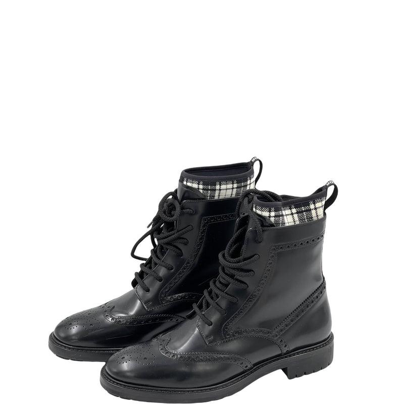 Christian Dior Calfskin Tartan D-Order Low Boot Black White