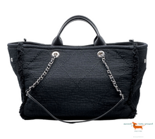Chanel Double Face Deauville Tote Fransen Gestepptes Segeltuch Medium Bag