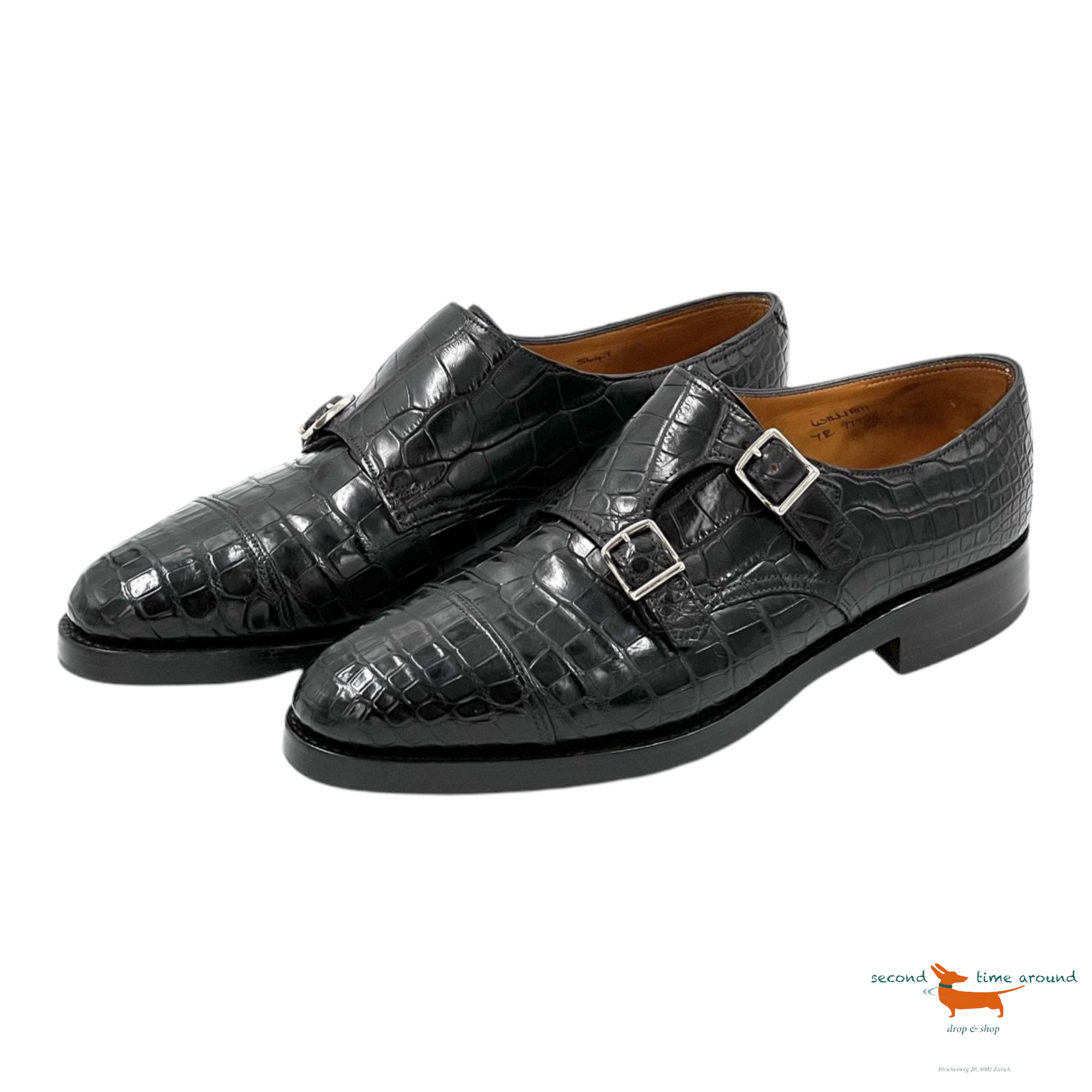 John Lobb William Silver Buckle Crocodile Shoes