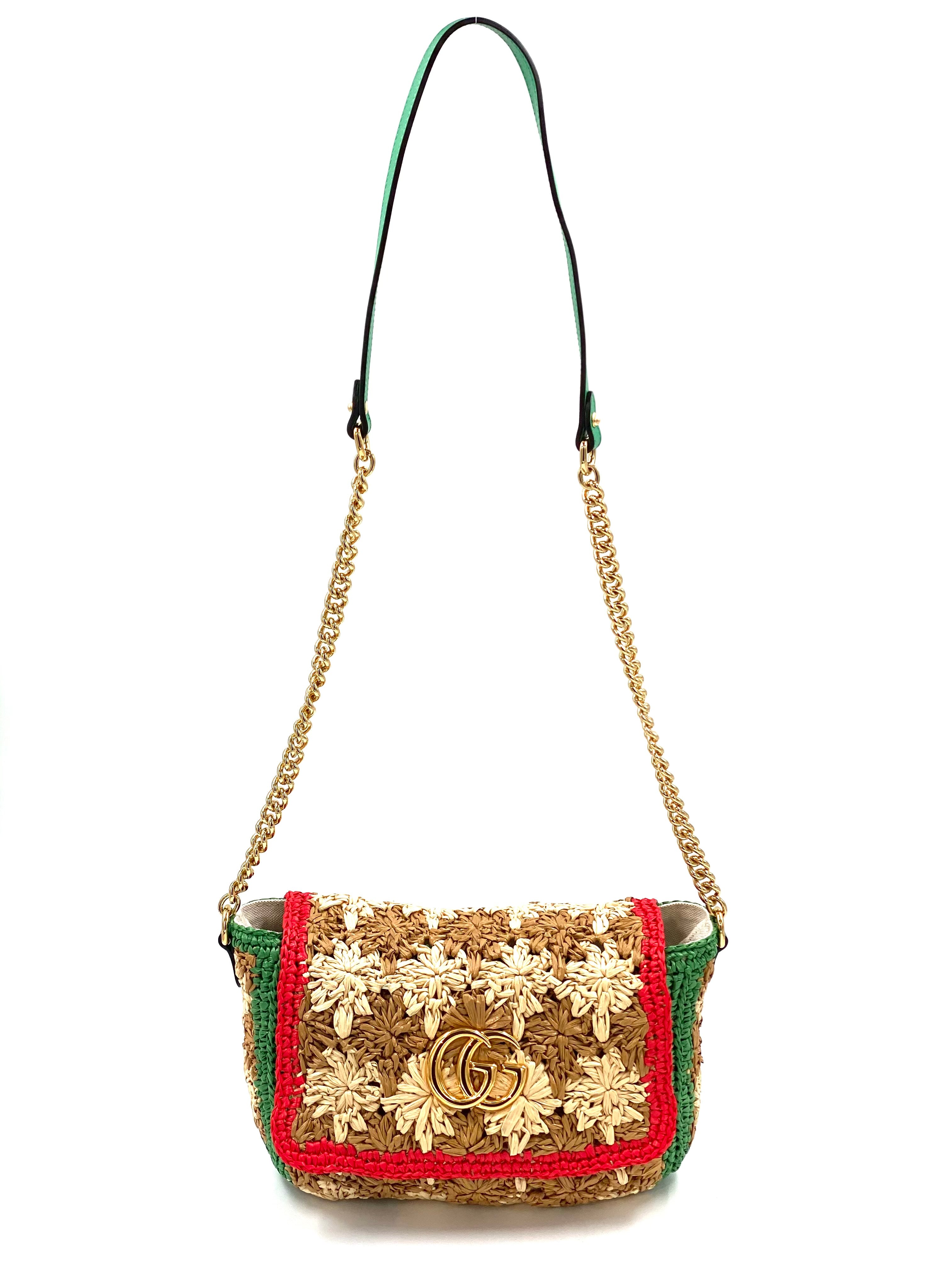 Gucci small GG Marmont raffia shoulder bag