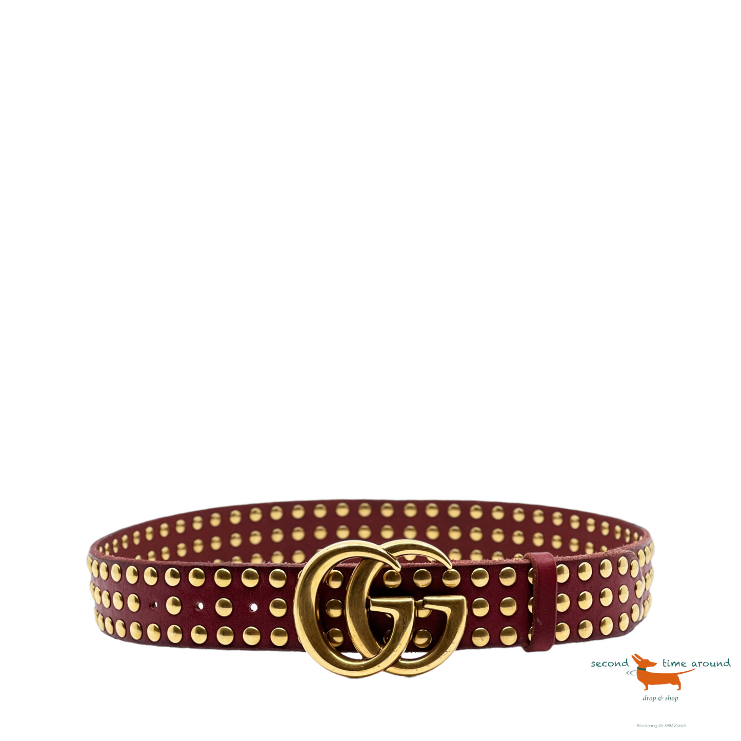 Gucci Red Studded Leather Double G Belt