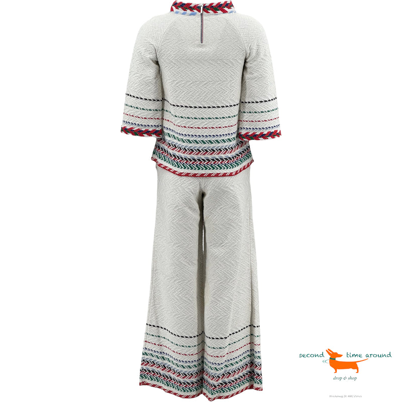 Chanel Cotton Chevron Embroidered Large Pants 2 Pieces