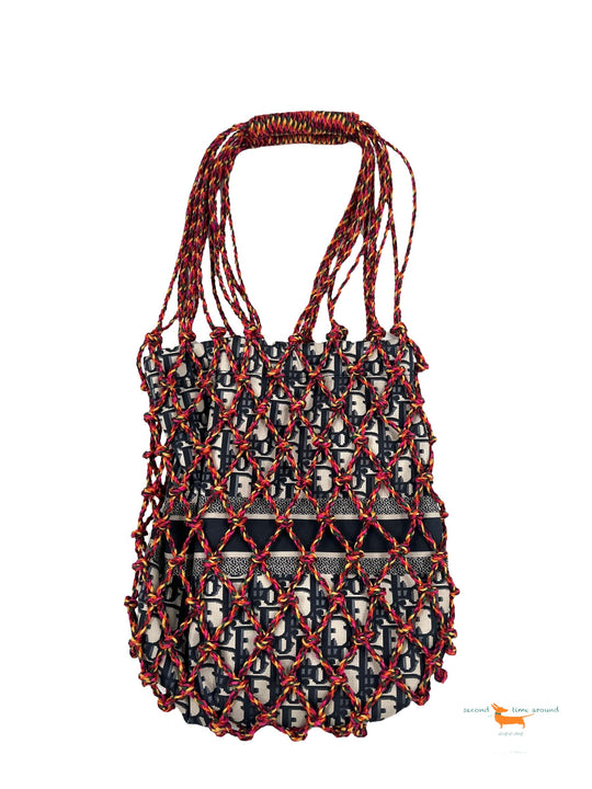 Christian Dior Net Bag in Woven Rope and Oblique Technical Fabric