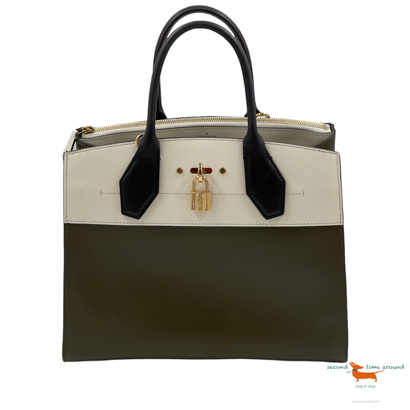Louis Vuitton Khaki/White City Stream MM Tote Handbag