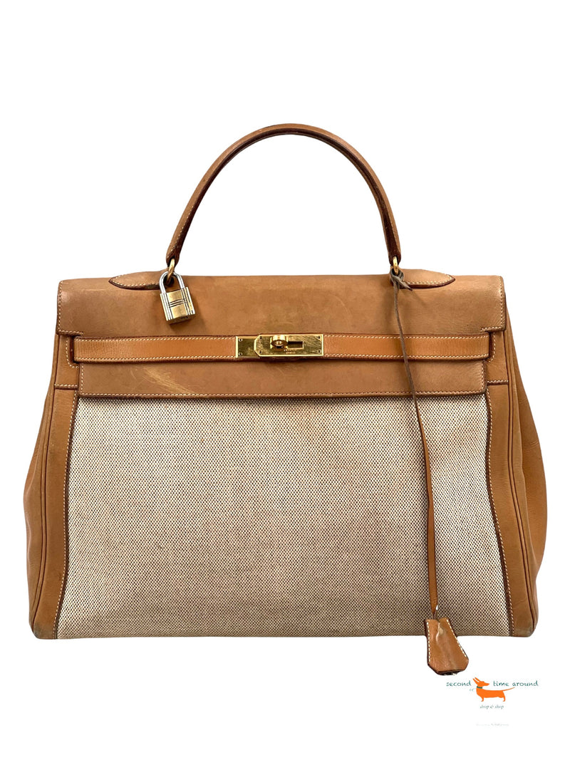 Hermes Kelly 35 Vintage Canvas & Leather
