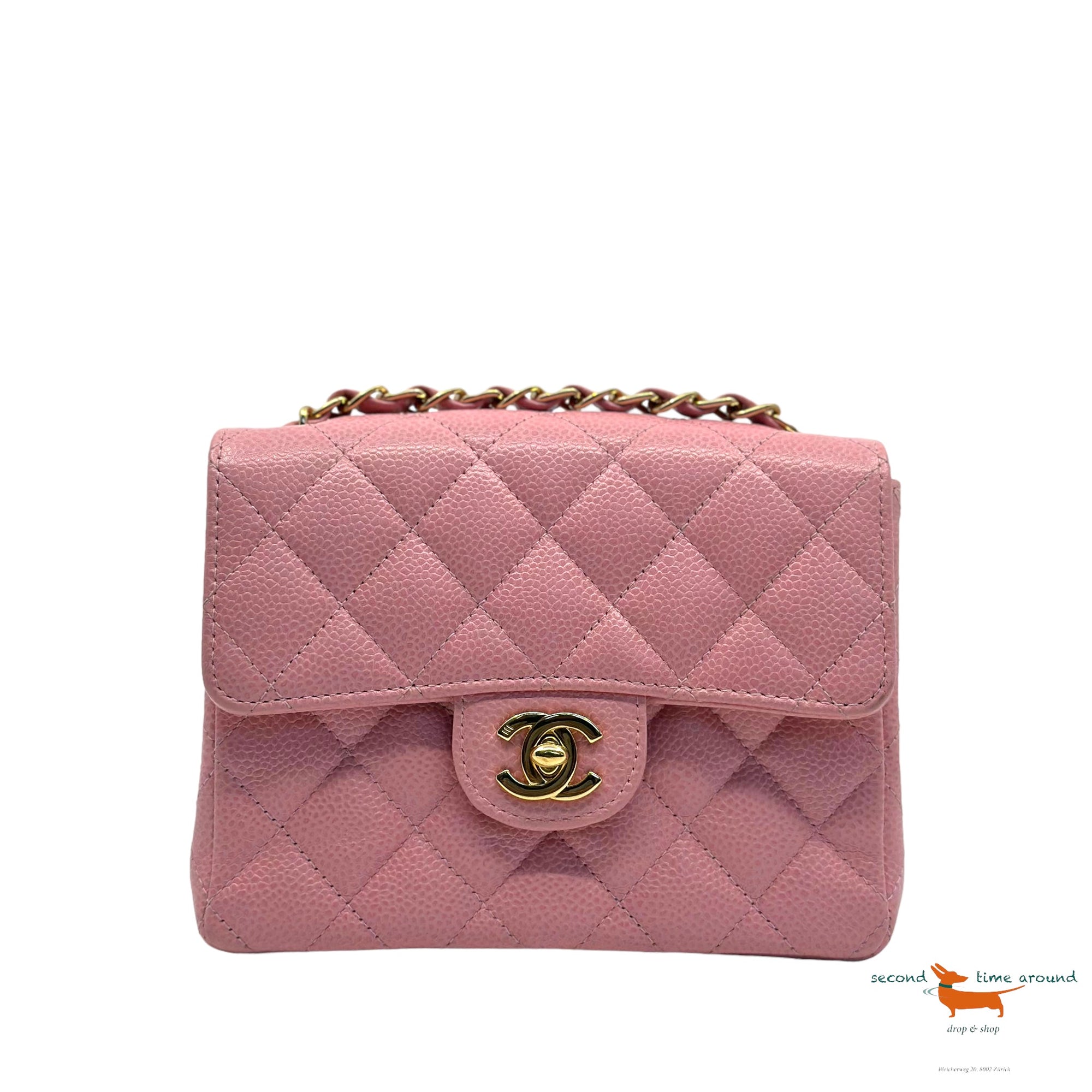 Chanel Classic Single Flap Mini Square Pink Caviar Bag