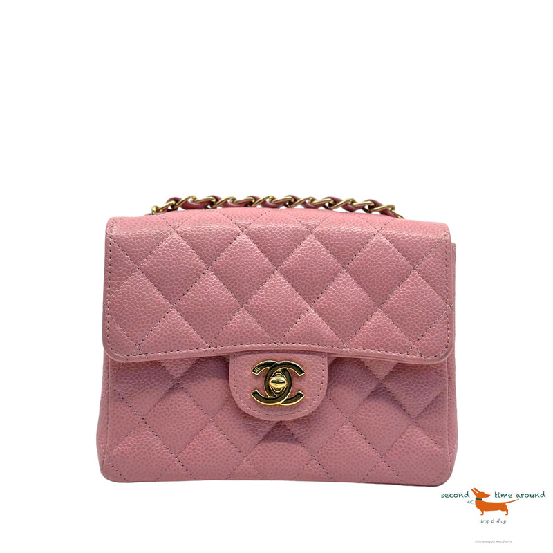 Chanel Classic Single Flap Mini Square Pink Caviar Bag