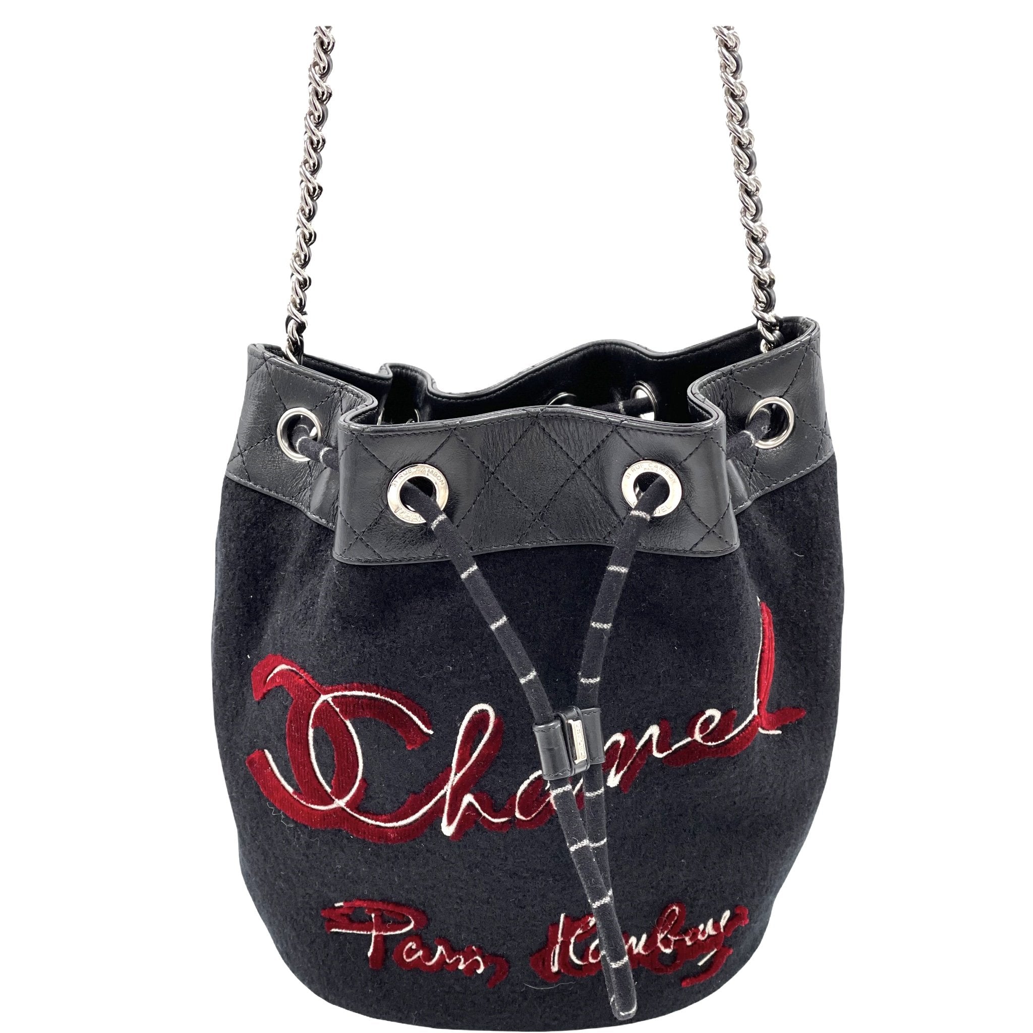 Chanel Embroidered Wool Calfskin Drawstring Bag