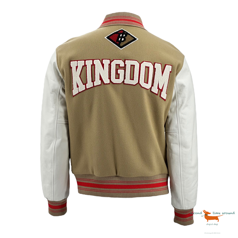 Burberry Beige and White Wool and Leather Padfield Bomber Jacket