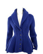 Alexander McQueen Peplum Hem Ribbed Wool Cardigan
