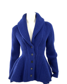 Alexander McQueen Peplum Hem Ribbed Wool Cardigan