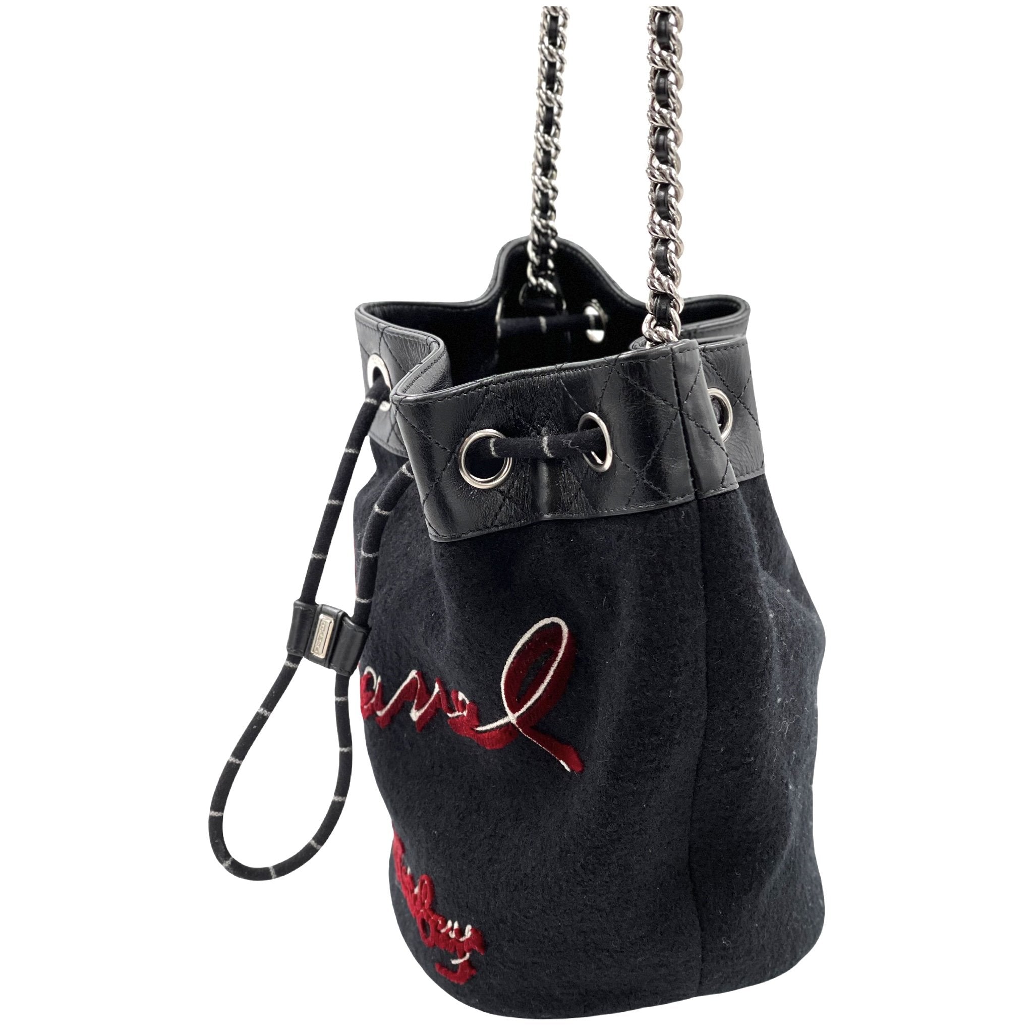 Chanel Embroidered Wool Calfskin Drawstring Bag