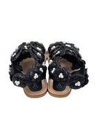Chanel Black Camelia Flower CC Flat Sandal with Pearls 38.5