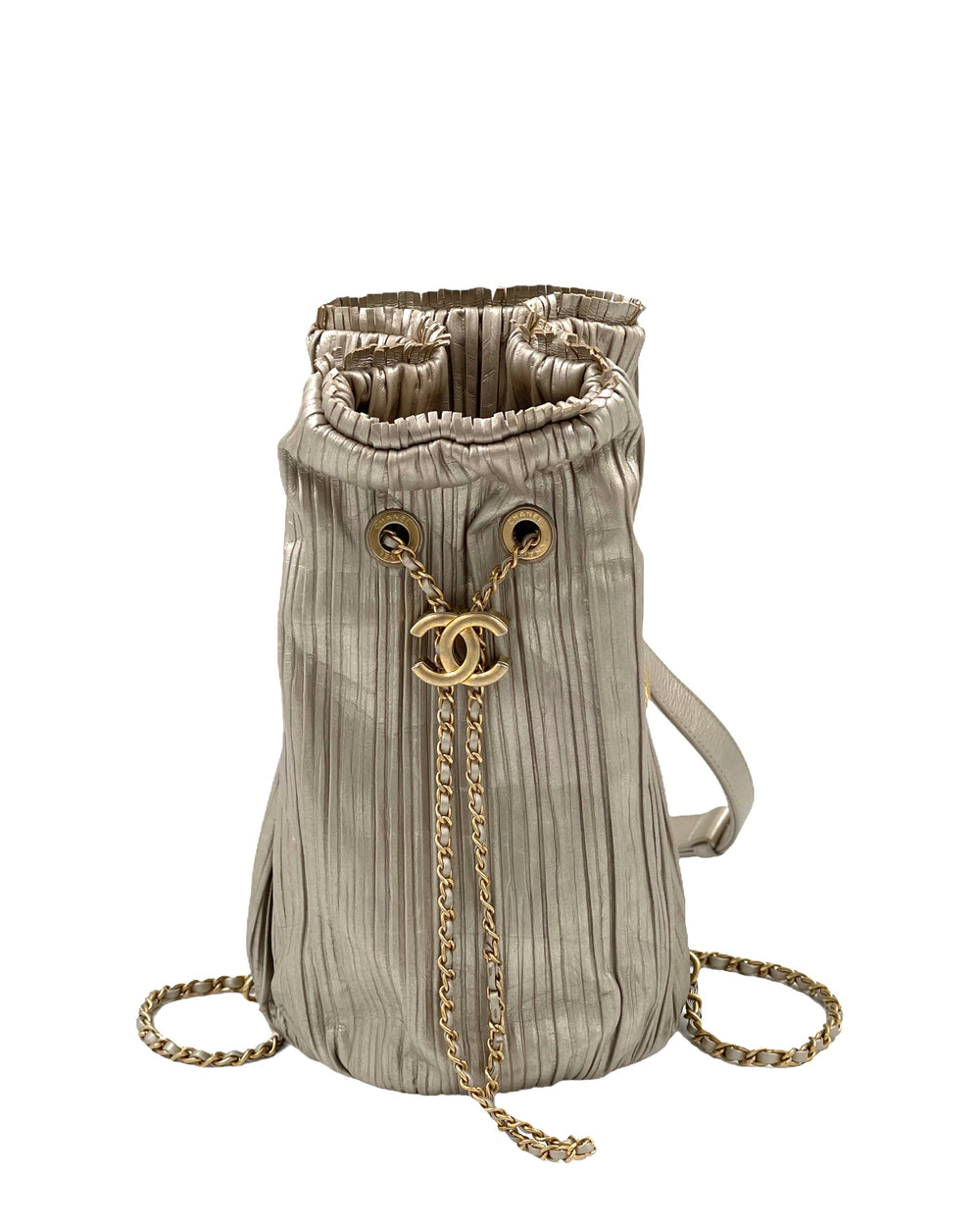 Chanel Gold Leather Coco Pleats Small Backpack Bag