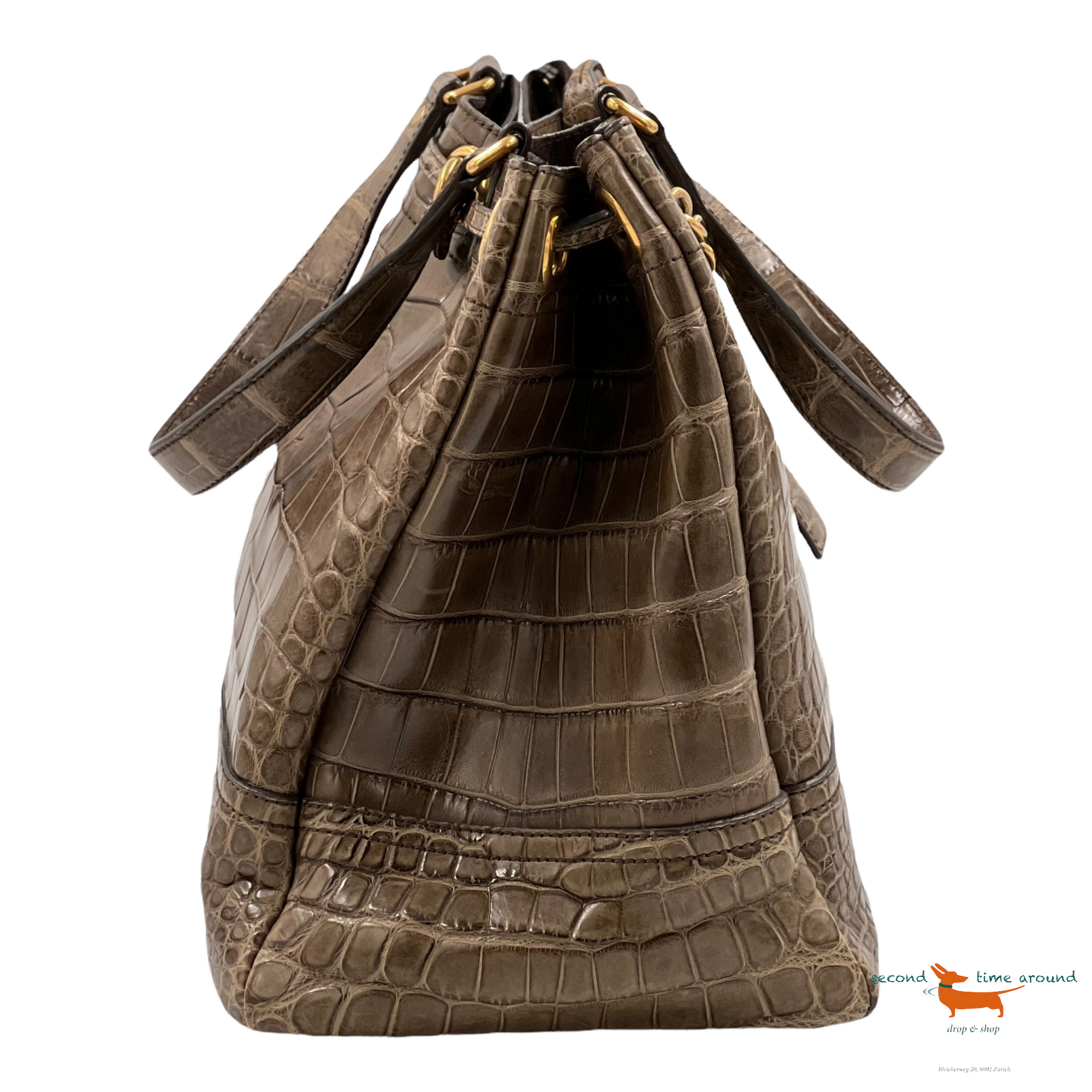 Yves Saint Laurent Green Crocodile Embossed Suede Overseas Tote Bag