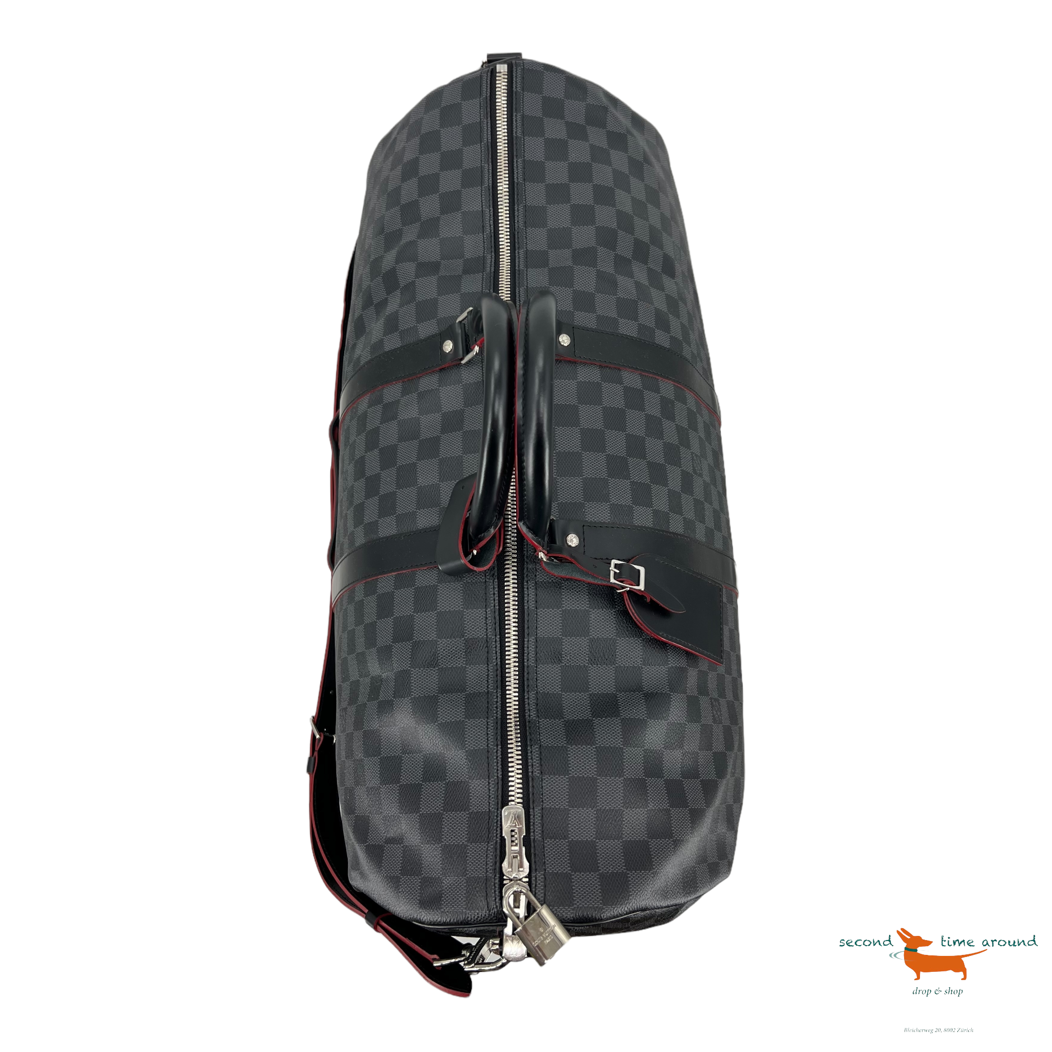 Louis Vuitton Keepall Bandouliere 55 Damier Graphite Rouge Limited Edition Black Leather Cross Body Bag