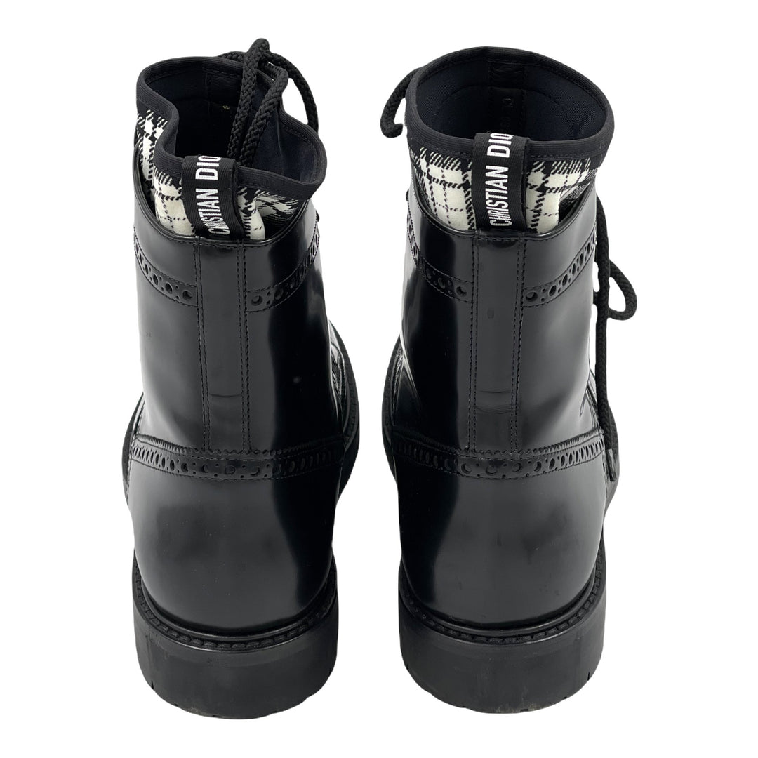 Christian Dior Calfskin Tartan D-Order Low Boot Black White