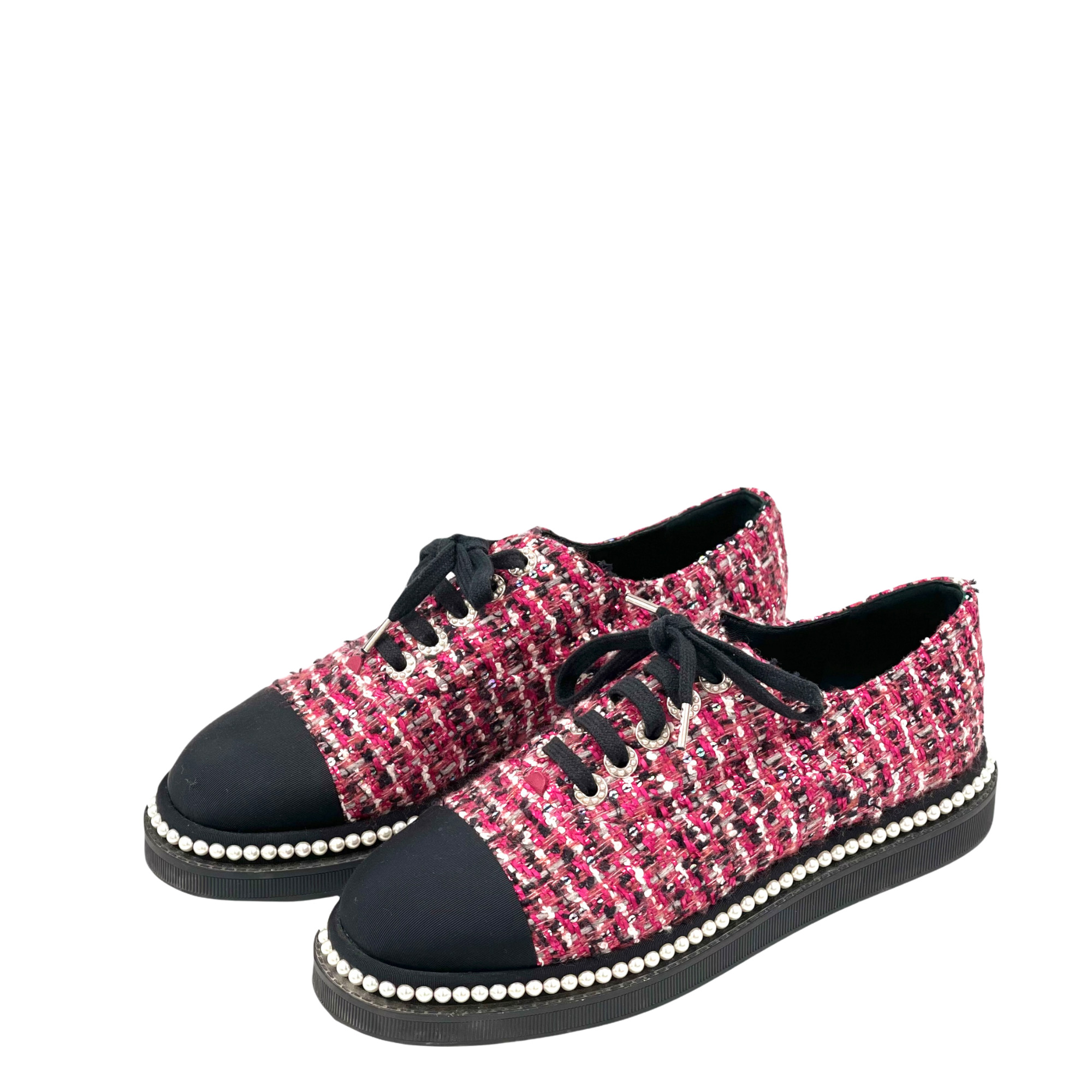 Chanel Sneakers Damen Rosa Schwarz Tweed