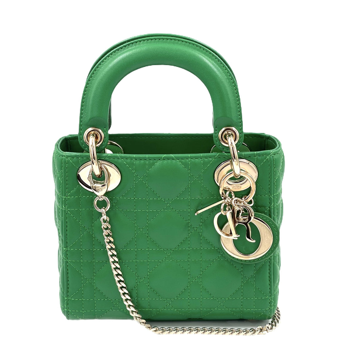 Christian Dior Green Cannage Lambskin Leather Mini Lady Dior Bag
