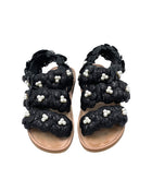 Chanel Black Camelia Flower CC Flat Sandal with Pearls 38.5