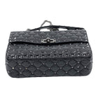 Valentino Craquele Nappa Medium Rockstud Spike Shoulder Bag Black