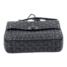 Valentino Craquele Nappa Medium Rockstud Spike Shoulder Bag Black