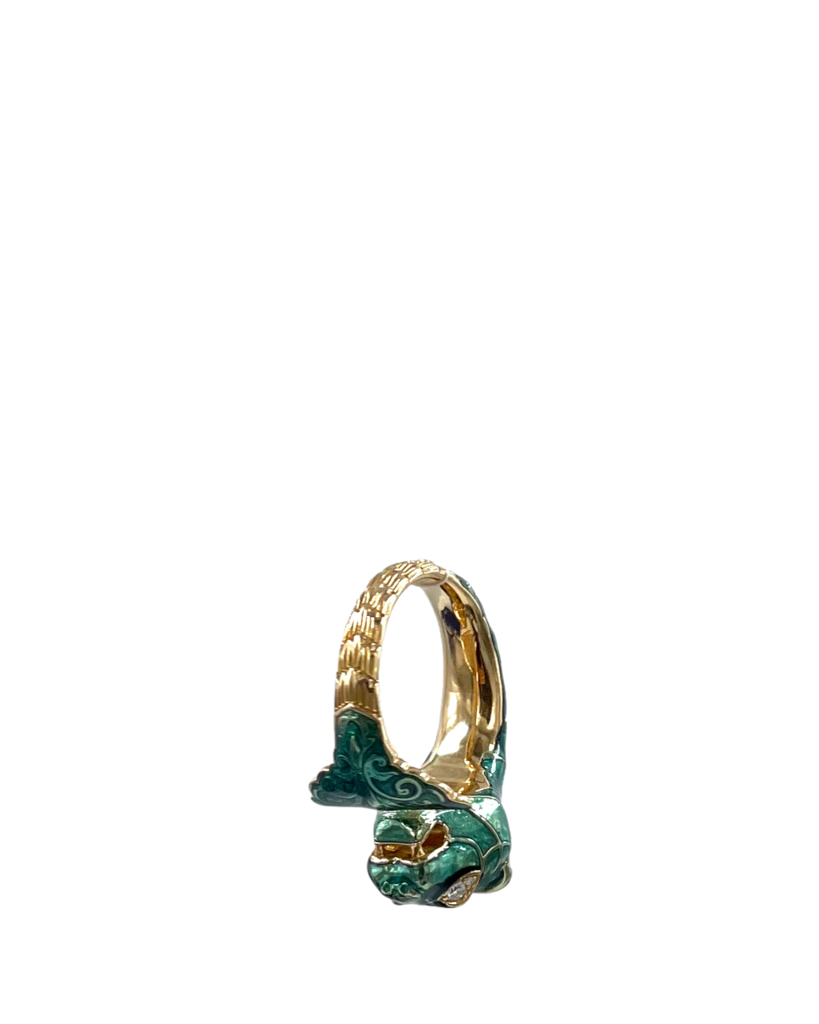 Gucci 18k Yellow Gold Diamond Enamel Le Marché des Merveilles Tiger Ring