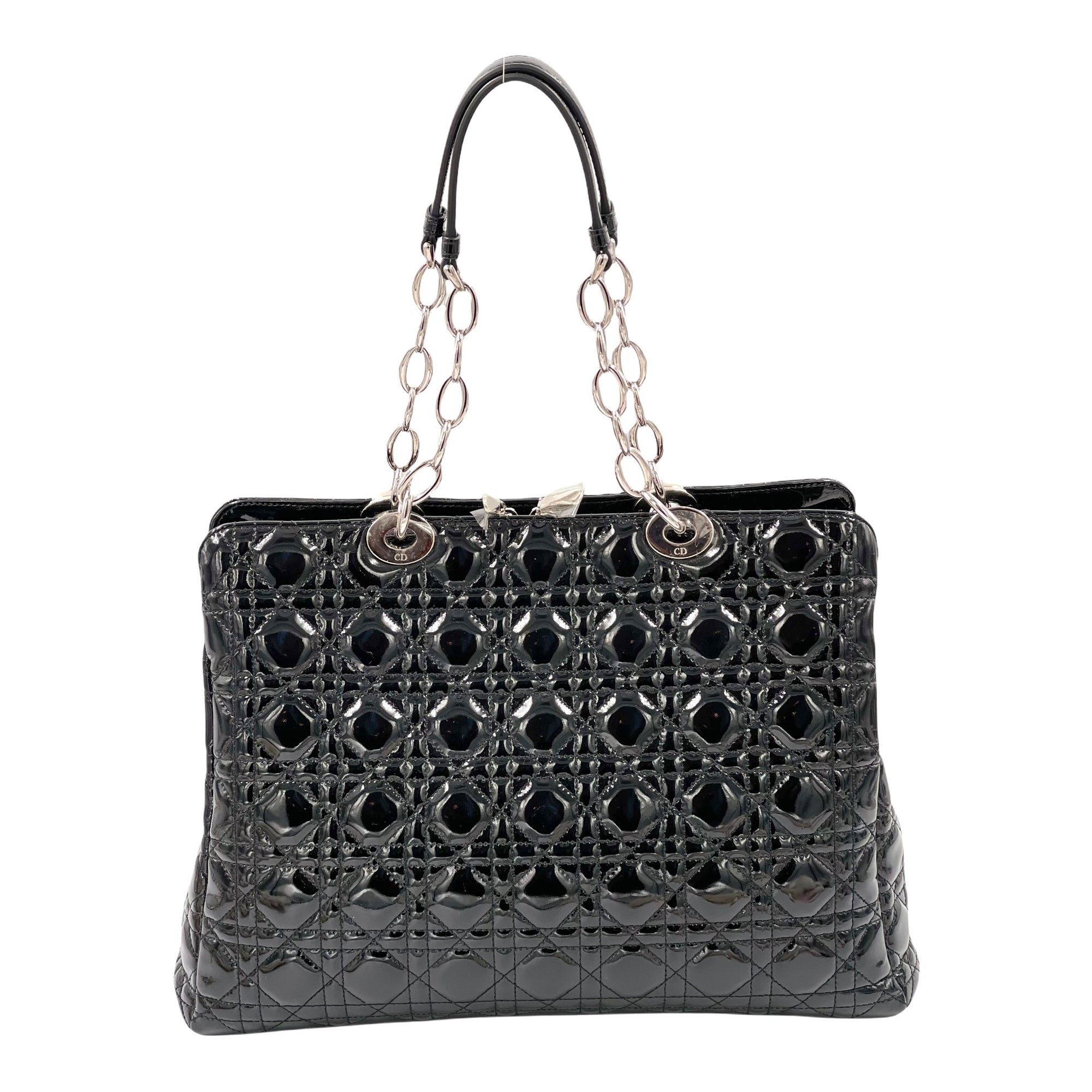 Christian Dior Patent Cannage Dior Soft Shopping Tote Bag