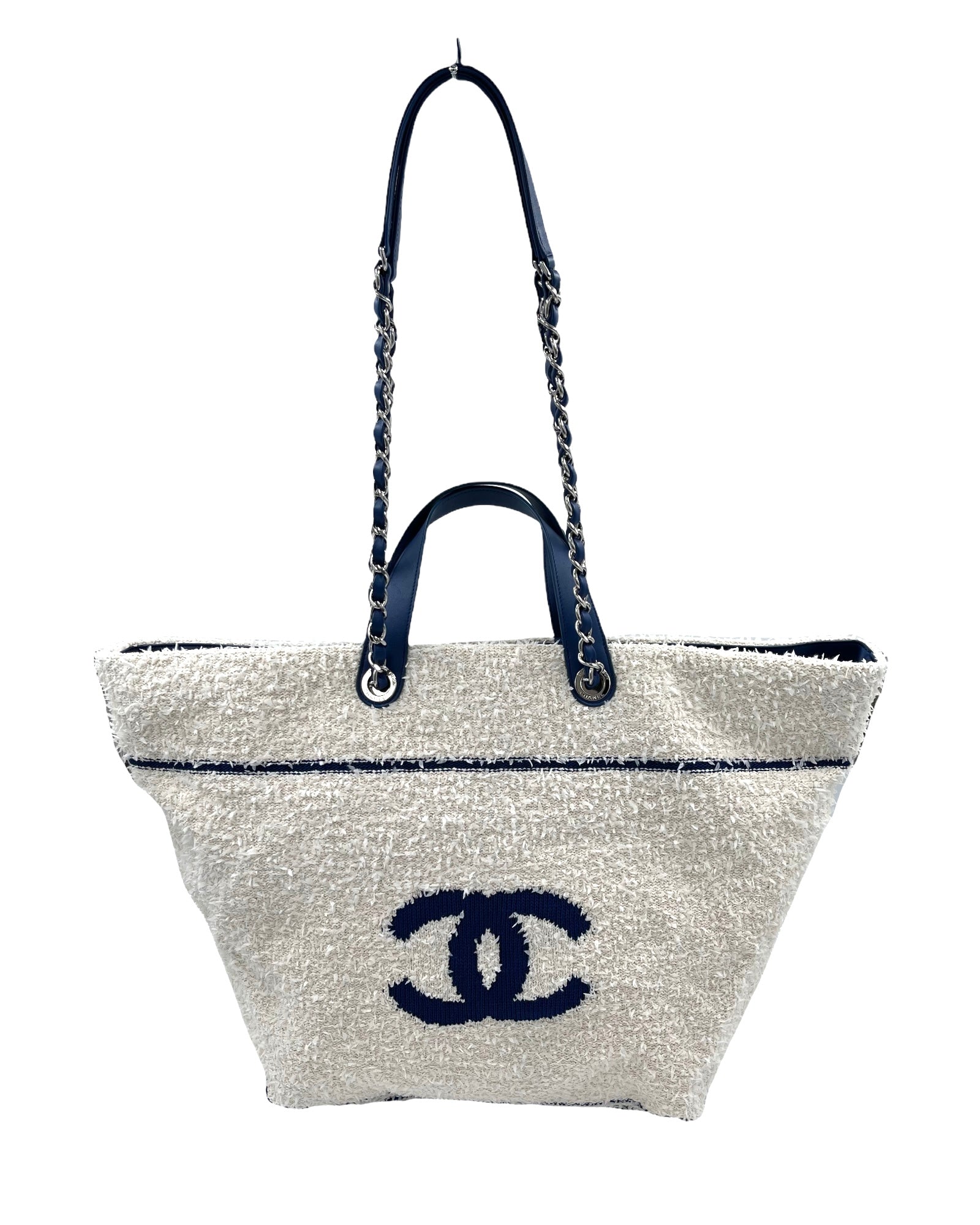 CHANEL Venise Biarritz Shopping Tote Terry Cloth Blue & White Large