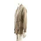 Brunello Cucinelli Double Layer Belted Ribbed Cashmere Cardigan Camel