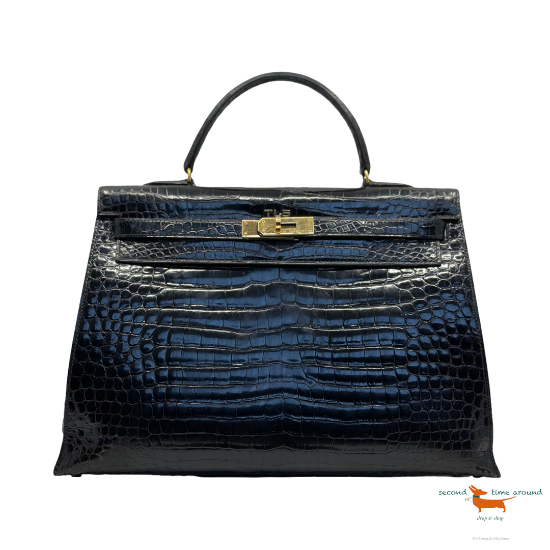 Hermes Kelly 35 Croco with Initials