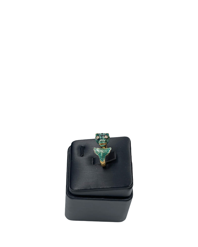 Gucci 18k Yellow Gold Diamond Enamel Le Marché des Merveilles Tiger Ring