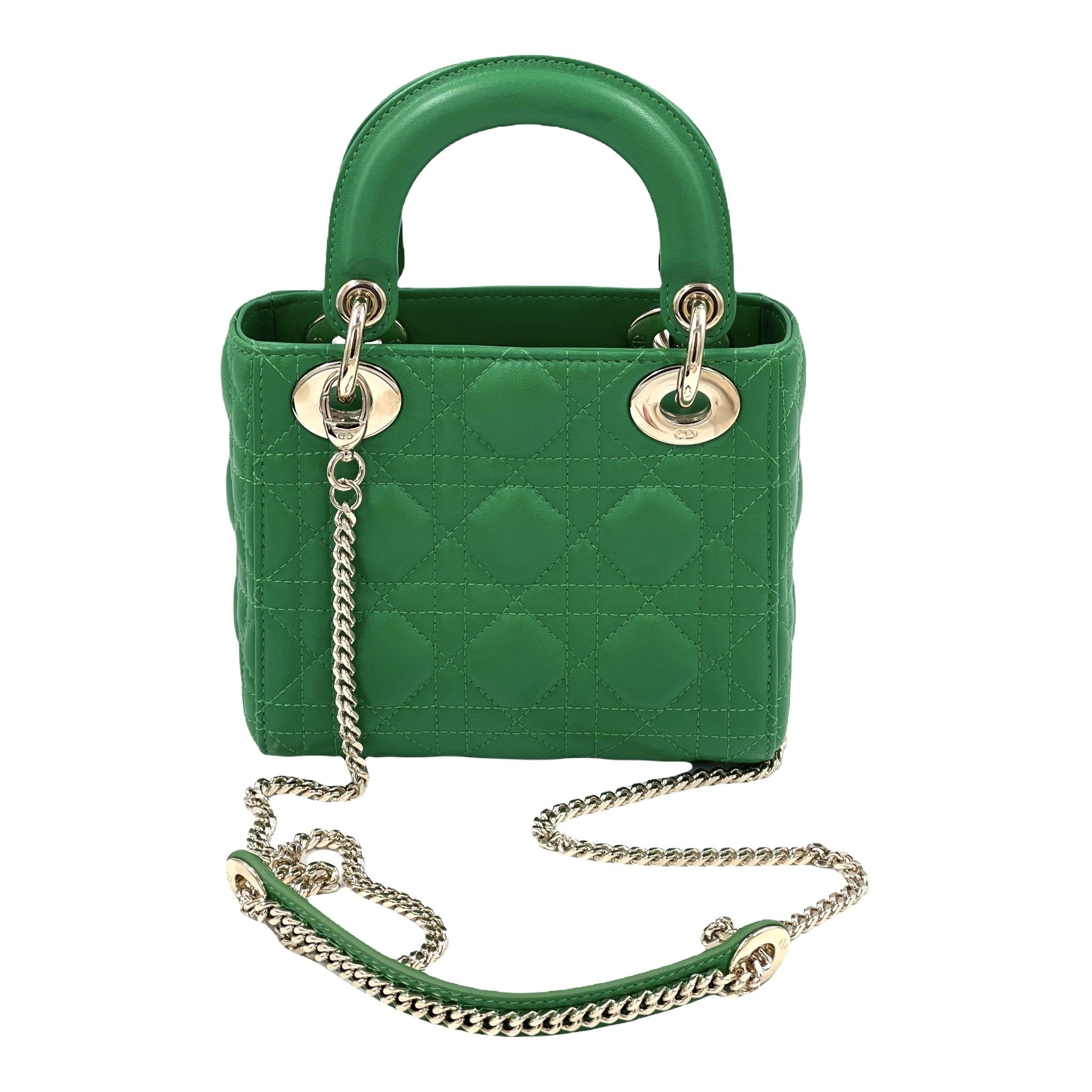 Christian Dior Green Cannage Lambskin Leather Mini Lady Dior Bag